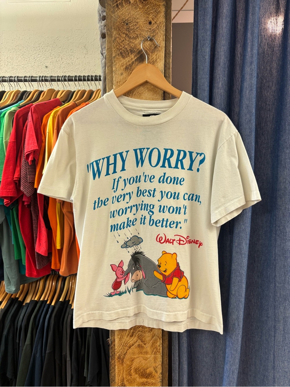 Vintage Walt Disney Winnie the Pooh 'Why Worry?' White Graphic Tee